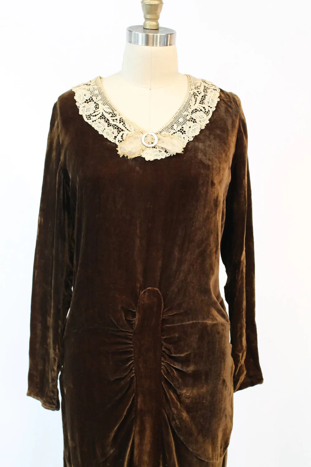 1920s CHOCOLATE silk velvet dress small | new winter