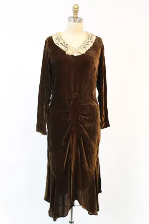 1920s CHOCOLATE silk velvet dress small | new winter