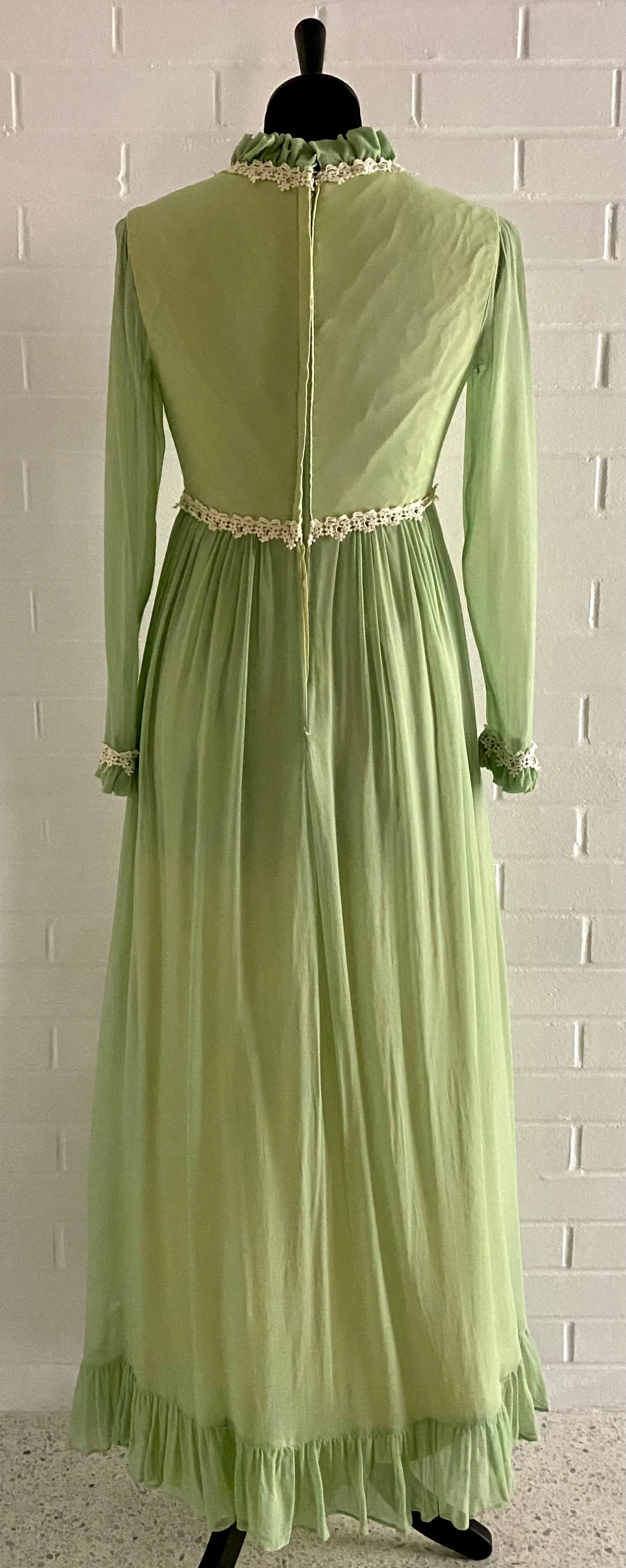 1960s Light Green Chiffon & Taffeta Maxi Dress