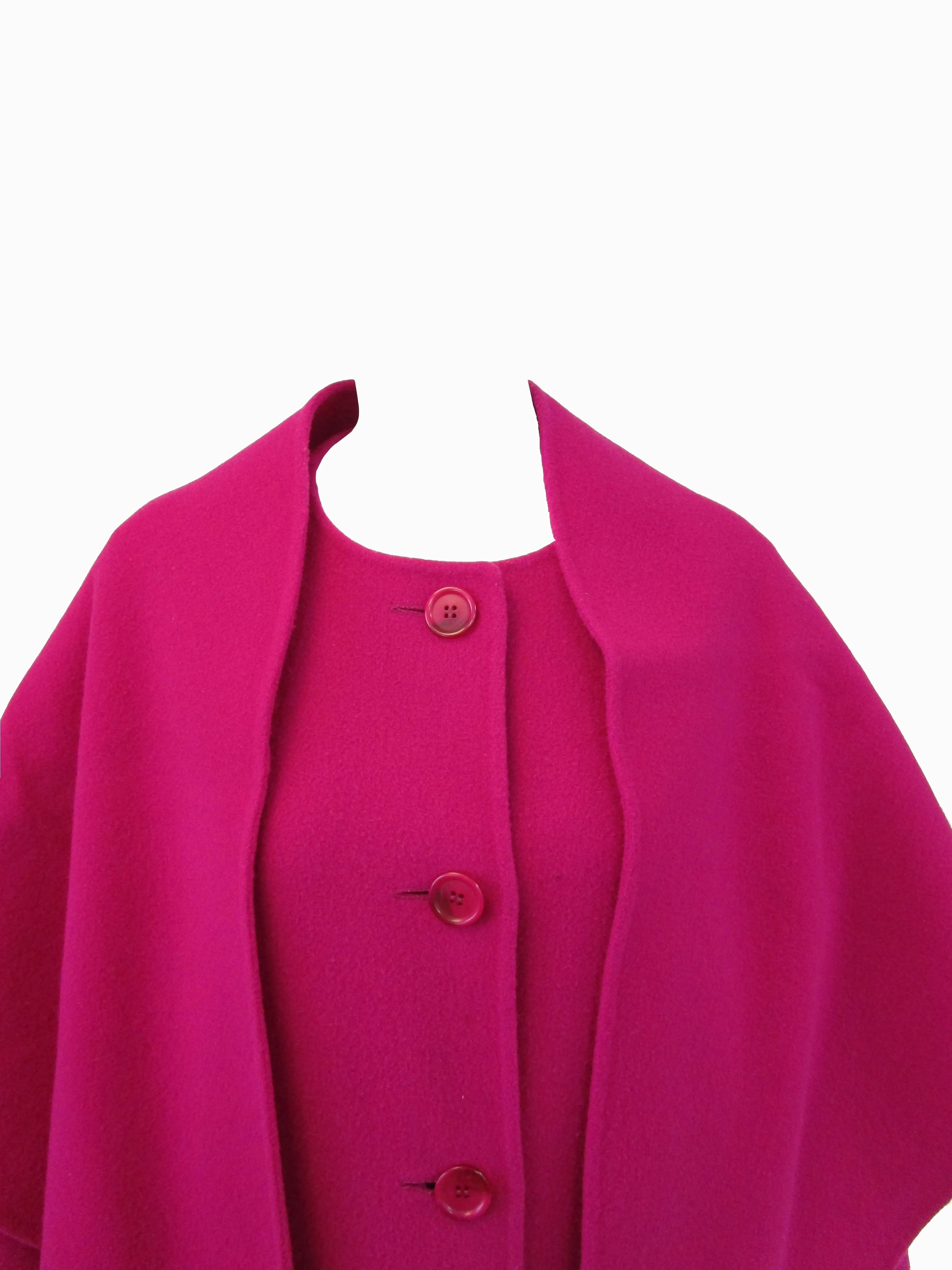 1980s Carolyne Roehm Fuschia Wool Oversized Coat and Shawl