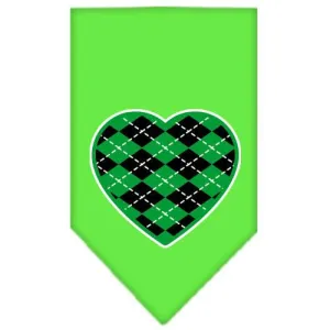 Argyle Heart Green Screen Print Bandana Lime Green Small