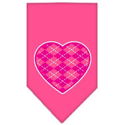 Argyle Heart Pink Screen Print Bandana Bright Pink Small