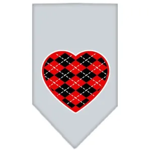 Argyle Heart Red Screen Print Bandana Grey Large