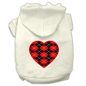 Argyle Heart Red Screen Print Pet Hoodies Cream Size M (12)