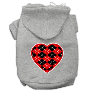 Argyle Heart Red Screen Print Pet Hoodies Grey Size Med (12)