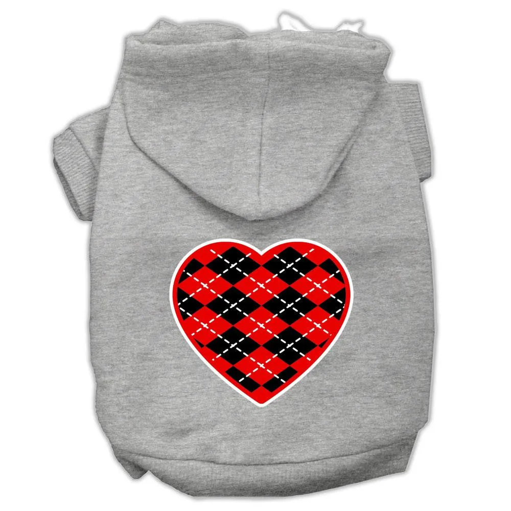 Argyle Heart Red Screen Print Pet Hoodies Grey Size Xs (8)