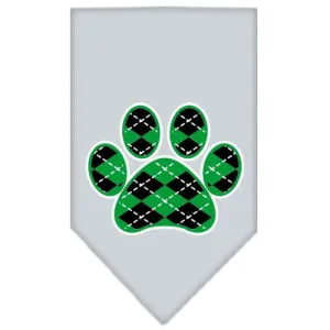 Argyle Paw Green Screen Print Bandana Grey Small