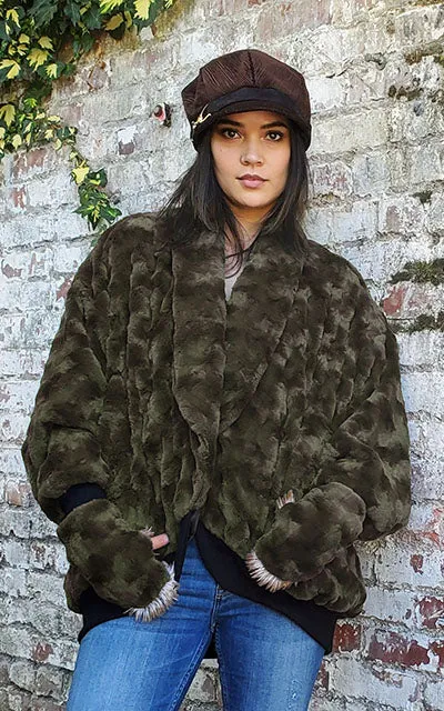 Bacall Jacket - Cuddly Faux Fur in Army Green - Two Left!