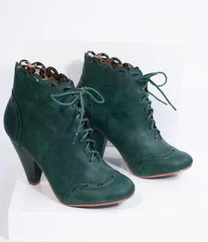 Bettie Page Emerald Green Leatherette Eddie Lace Up Booties