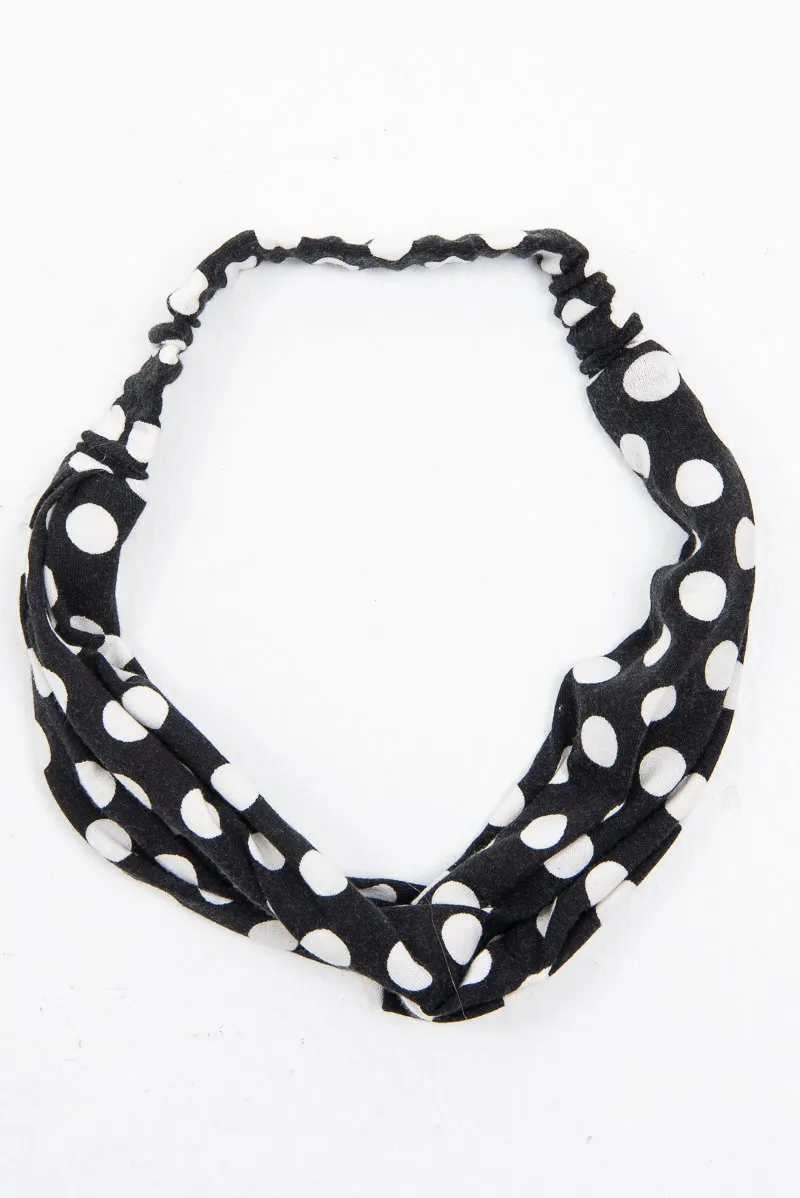 Black White Polka Dot Twist Headband - Kentlee