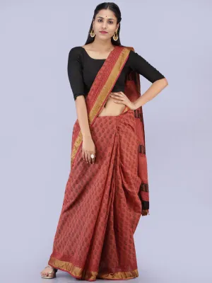 Blush Black Bagh Printed Maheshwari Cotton Saree - S031704254