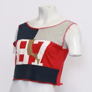 CR203 Reworked Ladies Cut and Sew Colorful Sleeveless Top Made Using Branded T-Shirts