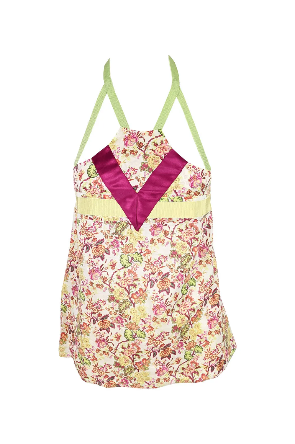 Cute Vintage Floral Print Strappy Halter Top, 2000s