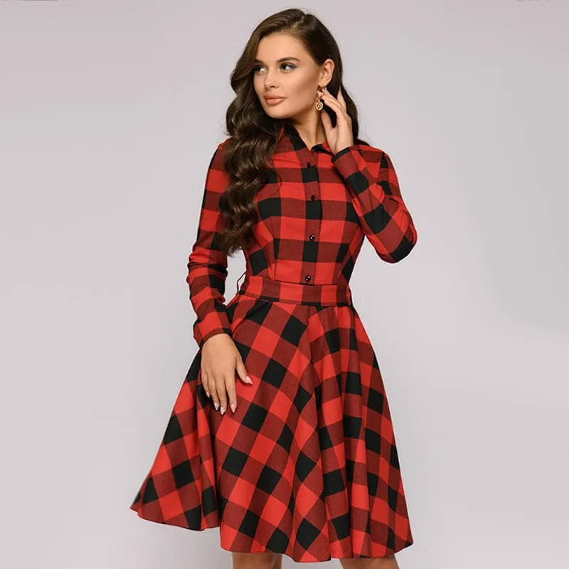 DressBetty - Women Vintage Plaid Printed A-line Party Dress