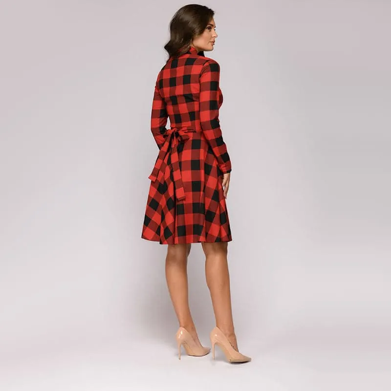 DressBetty - Women Vintage Plaid Printed A-line Party Dress