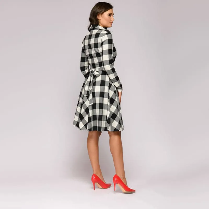 DressBetty - Women Vintage Plaid Printed A-line Party Dress