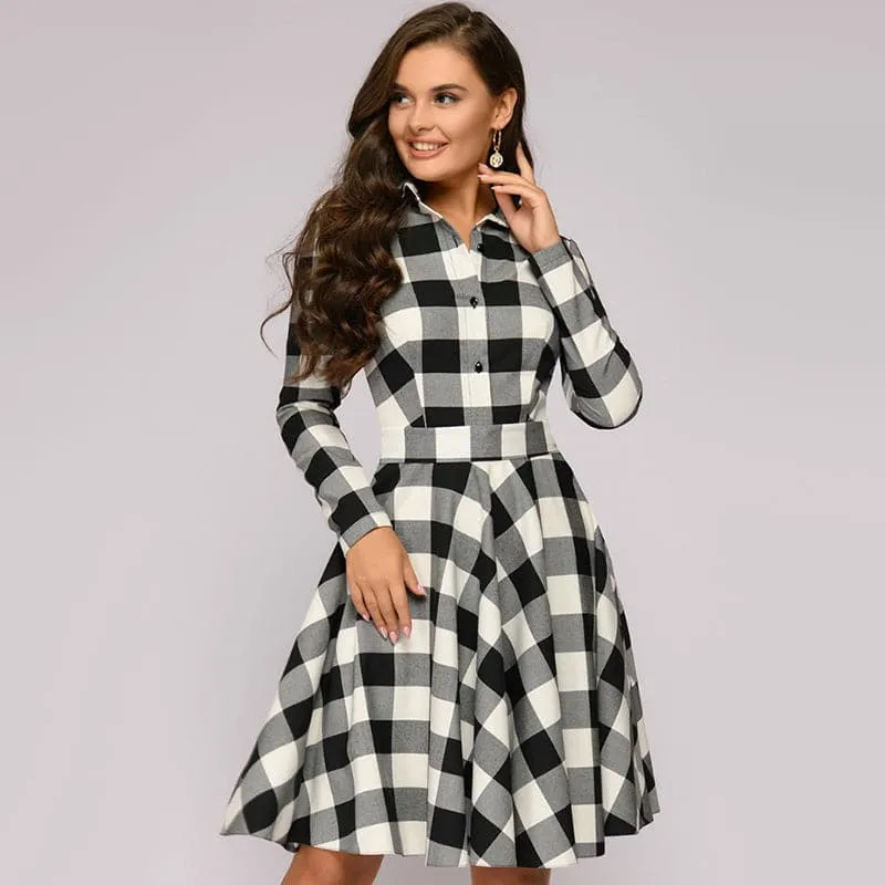 DressBetty - Women Vintage Plaid Printed A-line Party Dress