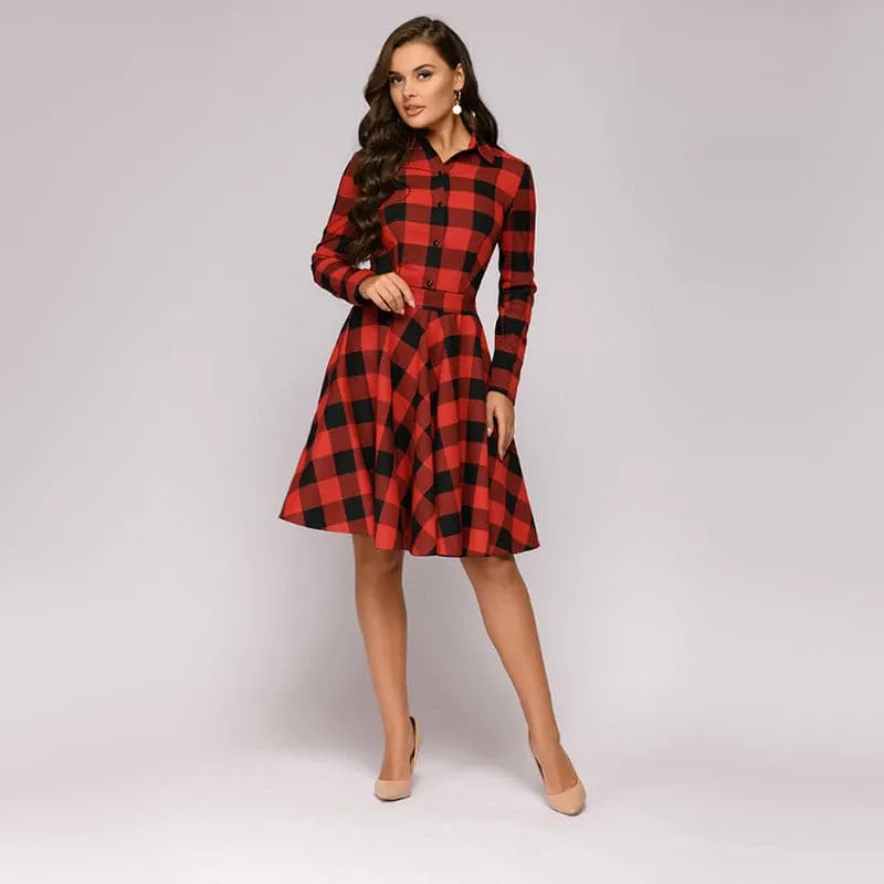 DressBetty - Women Vintage Plaid Printed A-line Party Dress