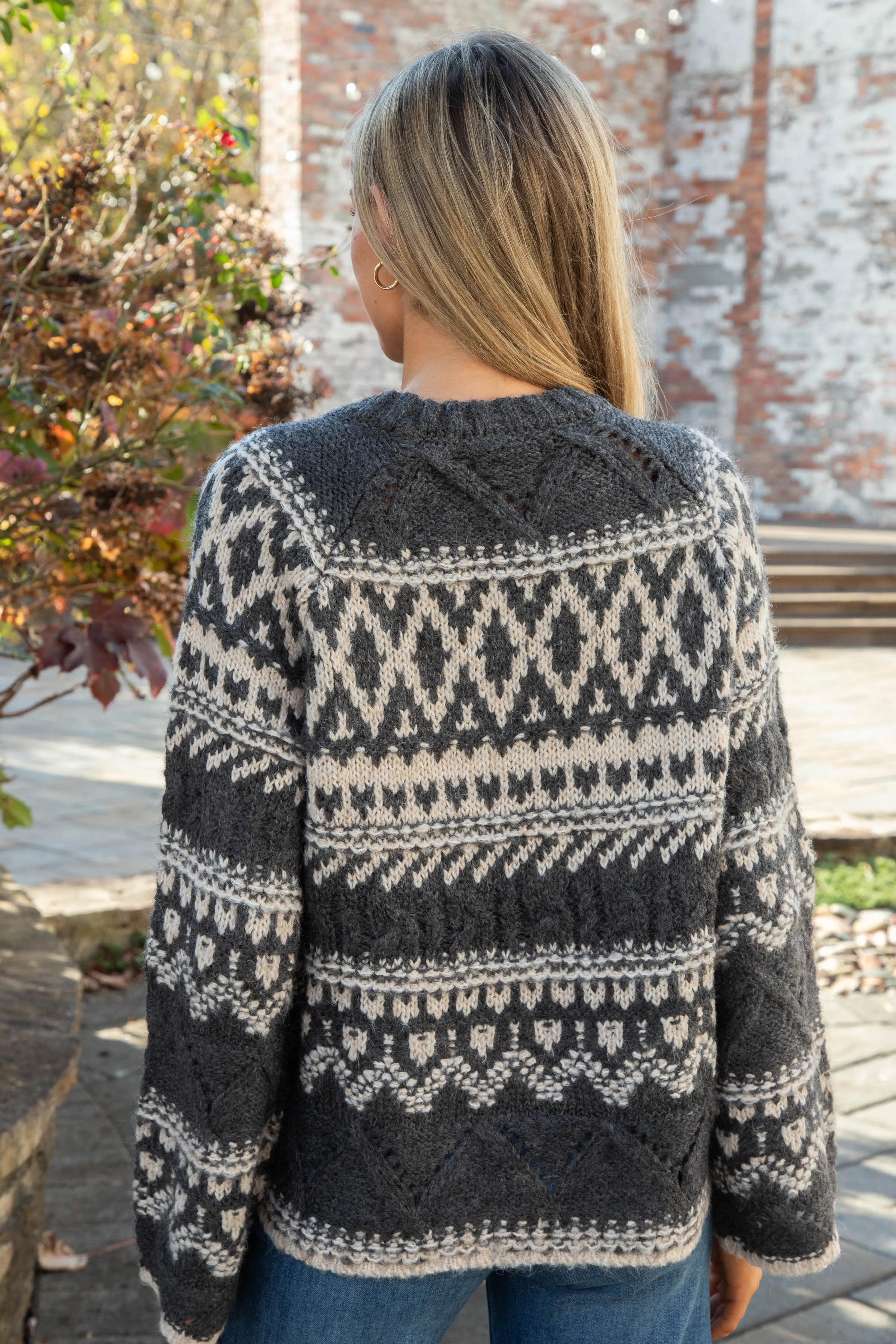 Fairisle Crew Neck Sweater, Heather Ash Multi | Sanctuary