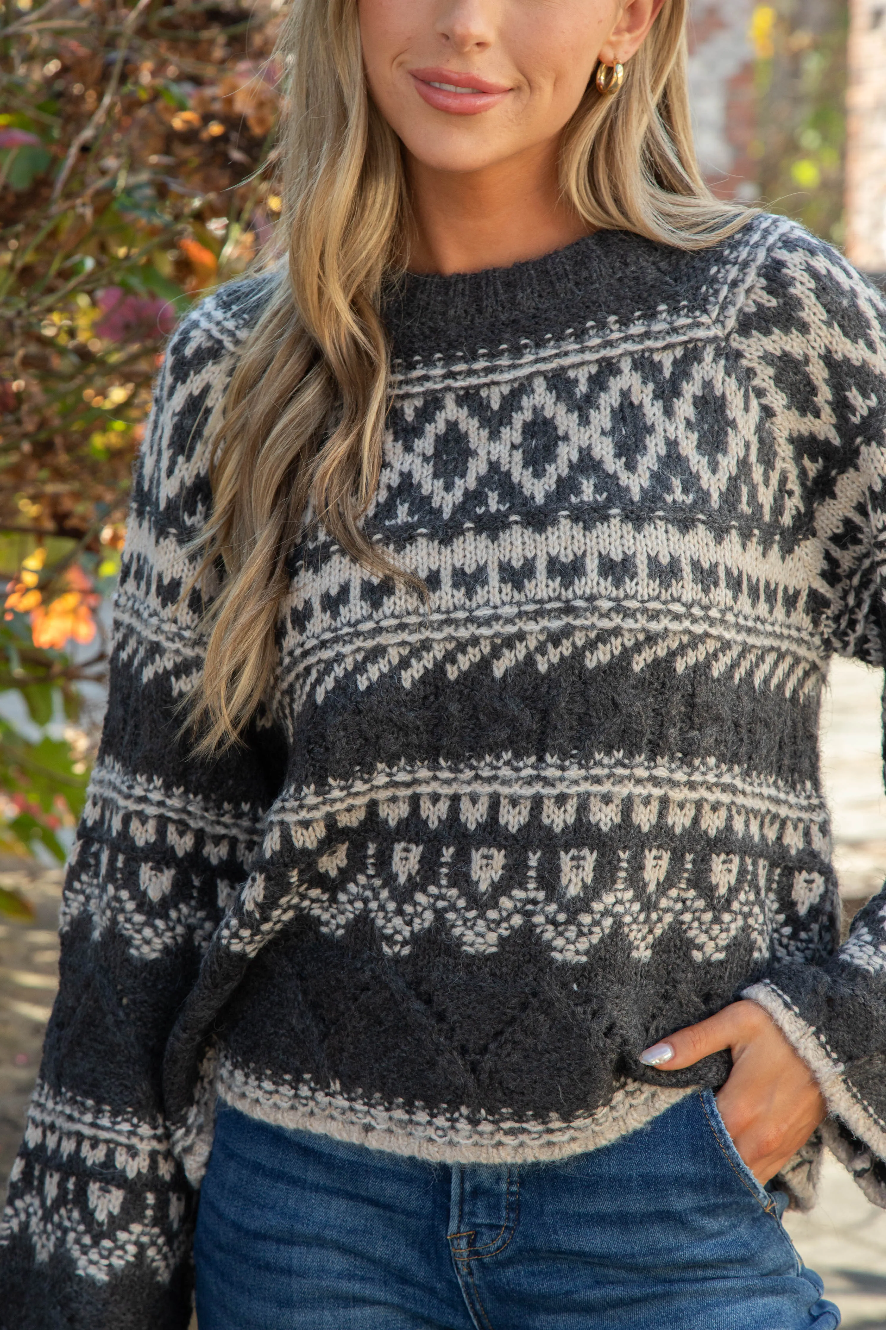 Fairisle Crew Neck Sweater, Heather Ash Multi | Sanctuary