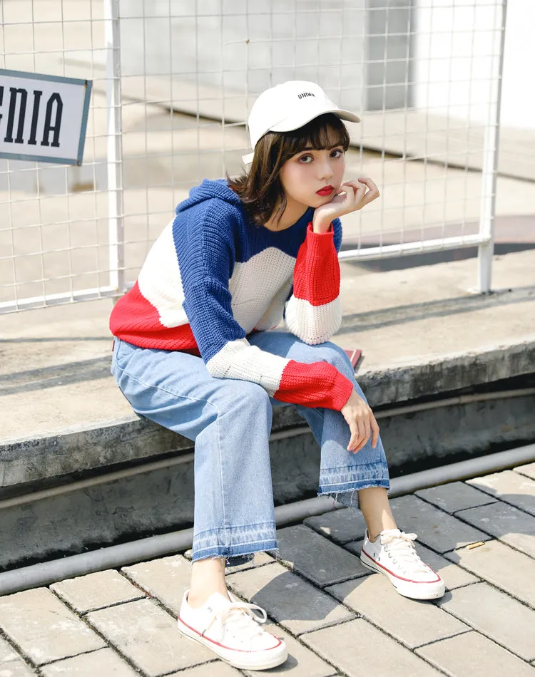 Fashion Color Block Striped Sweater