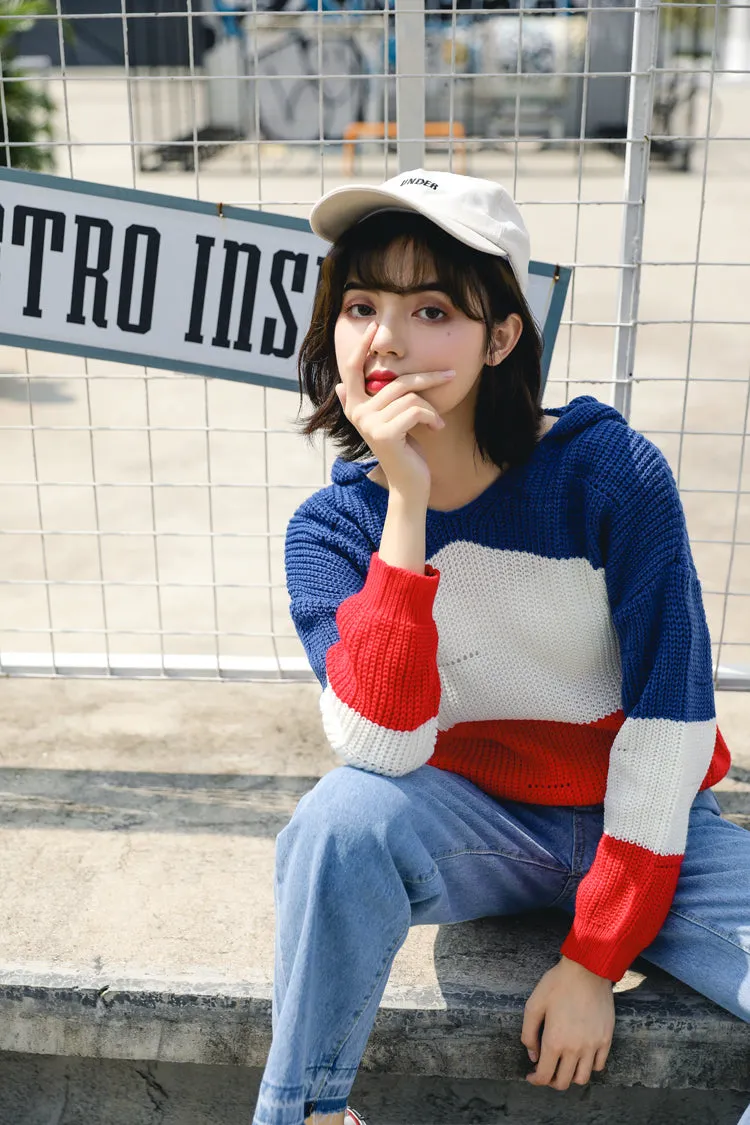 Fashion Color Block Striped Sweater