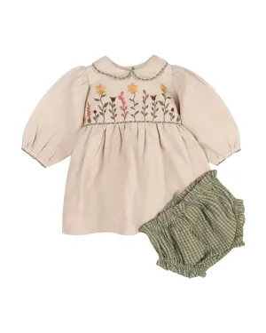 Floral Peter Pan Baby Dress And Bloomer Natural