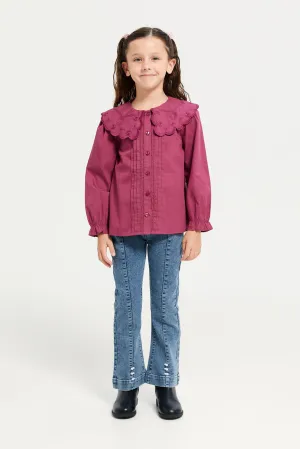 Girls Burgundy Embroidered Blouse