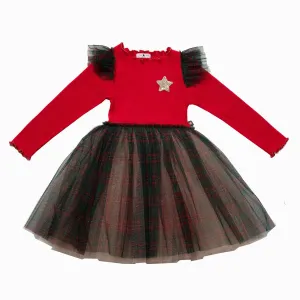 Girls Dresses | Checker Frill Tutu- Red | Petite Hailey