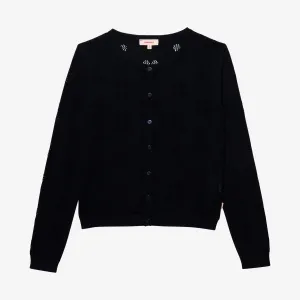 Girl's navy openwork cardigan