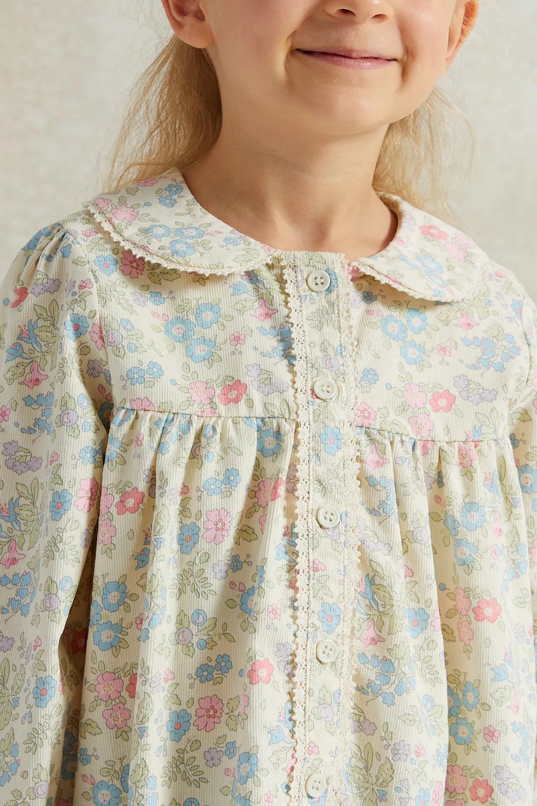 Girls White Floral  Peter Pan Collar Blouse