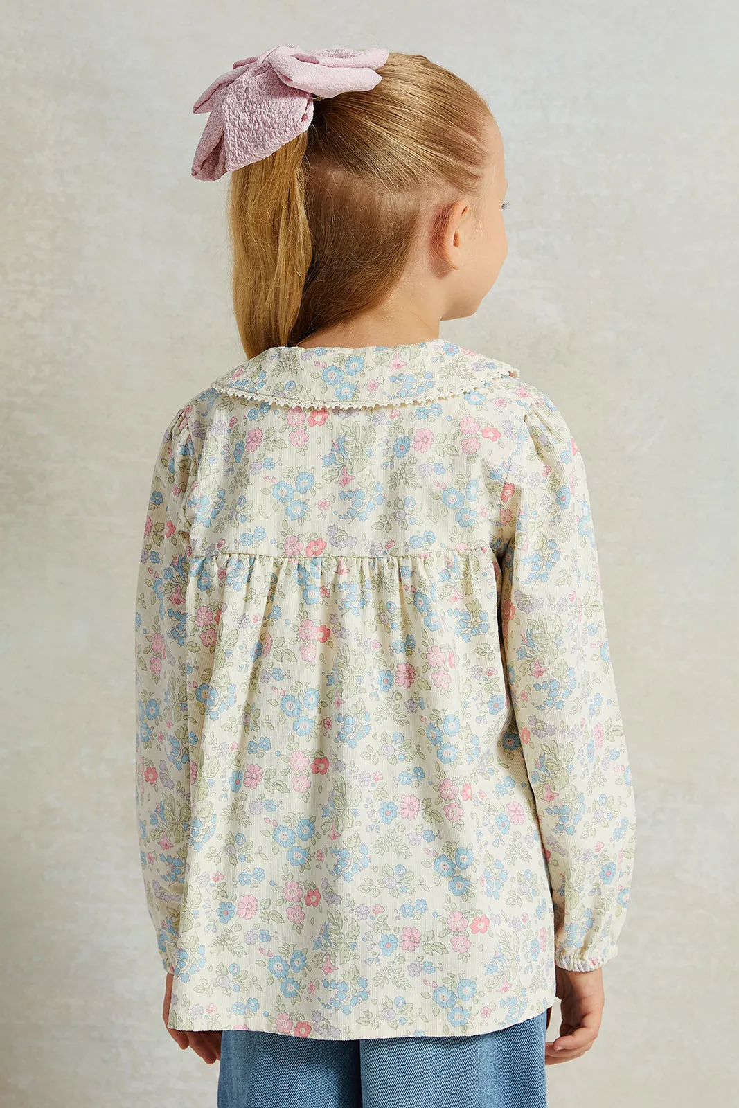 Girls White Floral  Peter Pan Collar Blouse