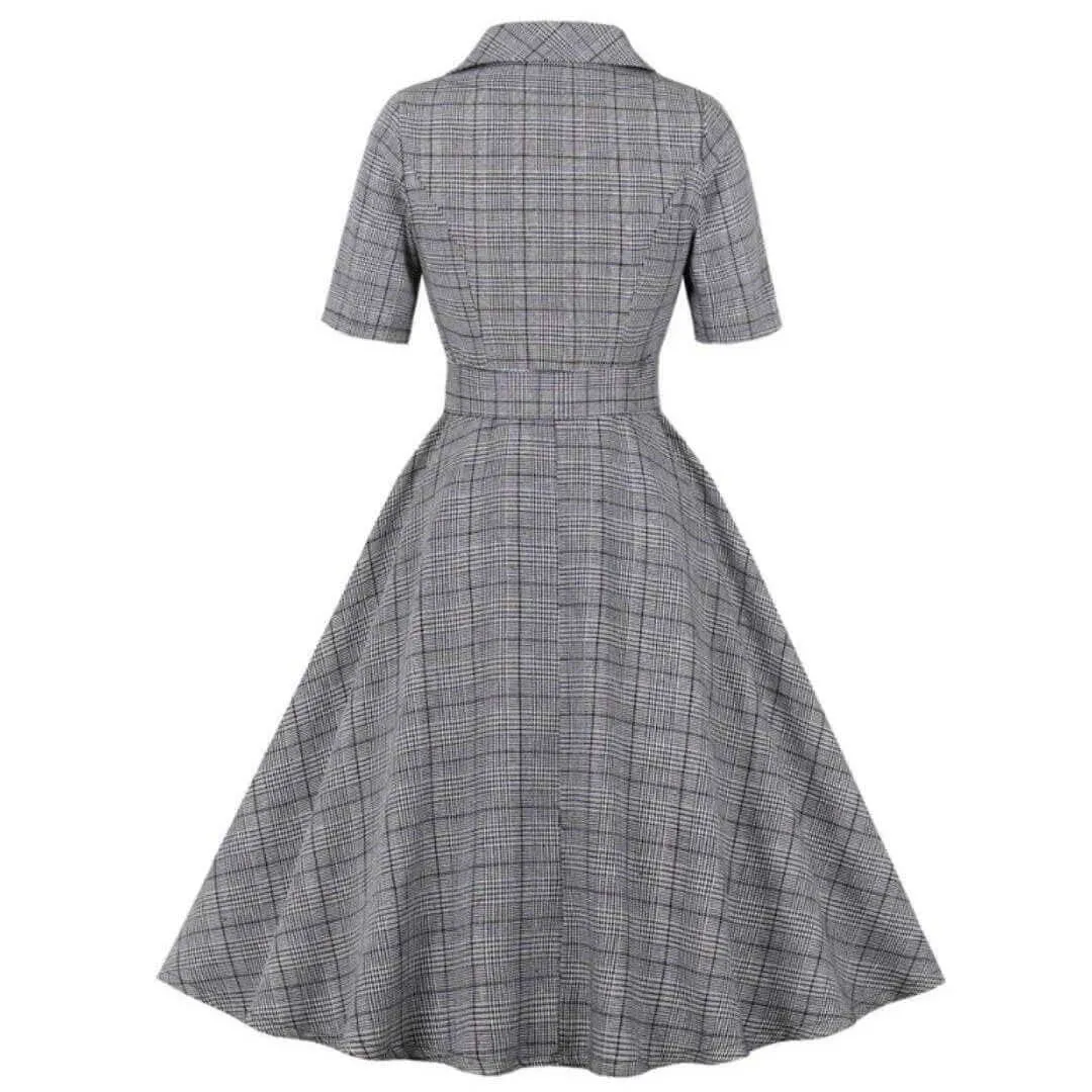 Grace Plaid Single Breasted 50s Dress [IN STOCK]