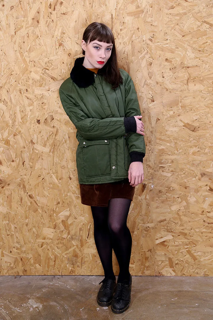 Green Puffa Jacket with Fur Collar