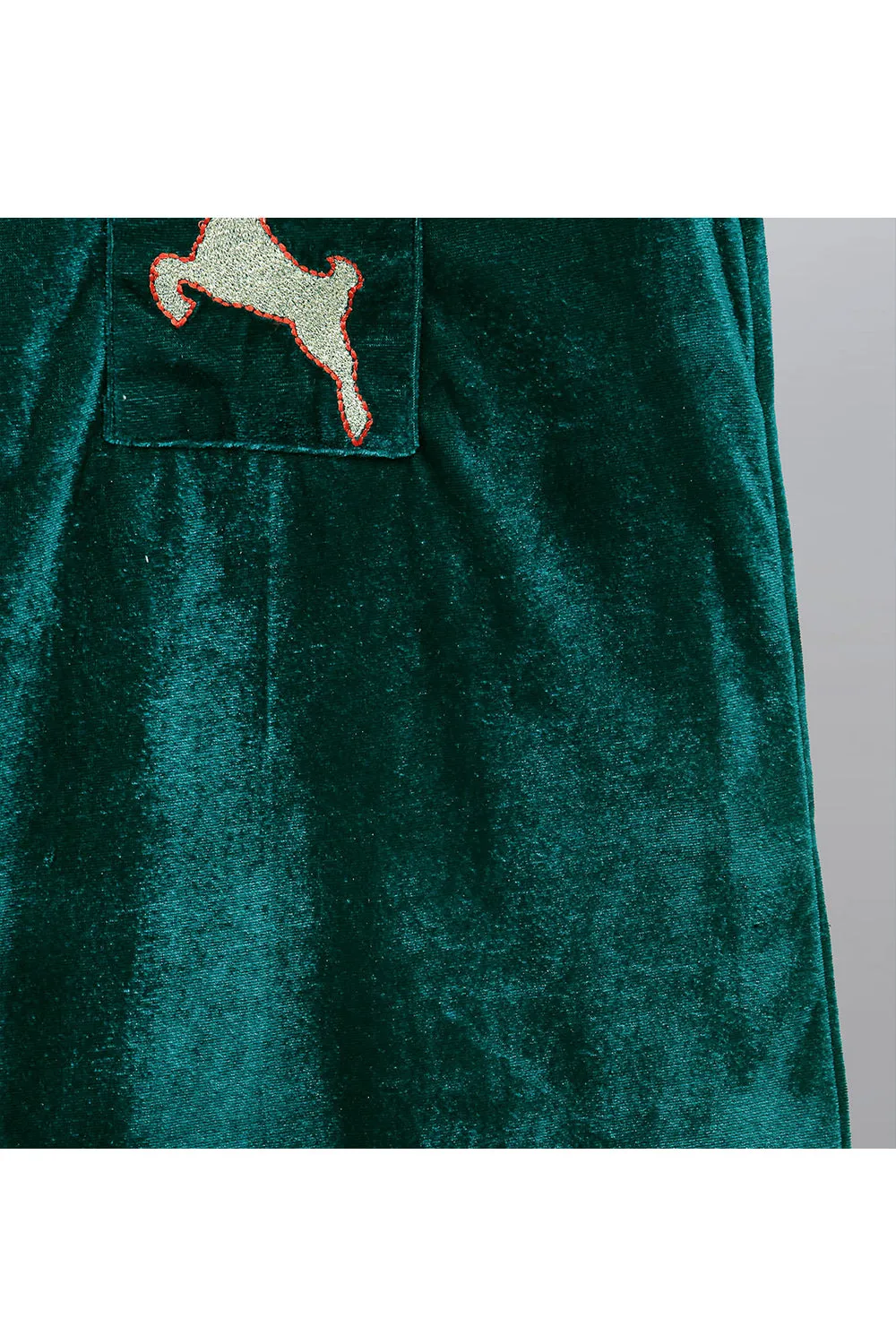 Green Reindeer Embroidered Velvet Dress