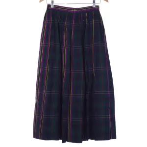 Harrods Vintage Silk Skirt Green and Purple Tartan/ Plaid UK Size 8