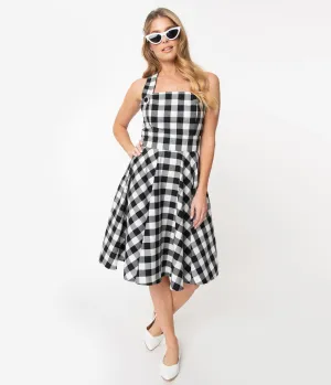 Hell Bunny Black & White Gingham Victorine Pinafore Dress