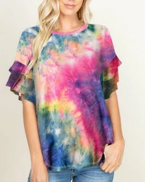 HEM121 - TYE DYE RUFFLE TOP