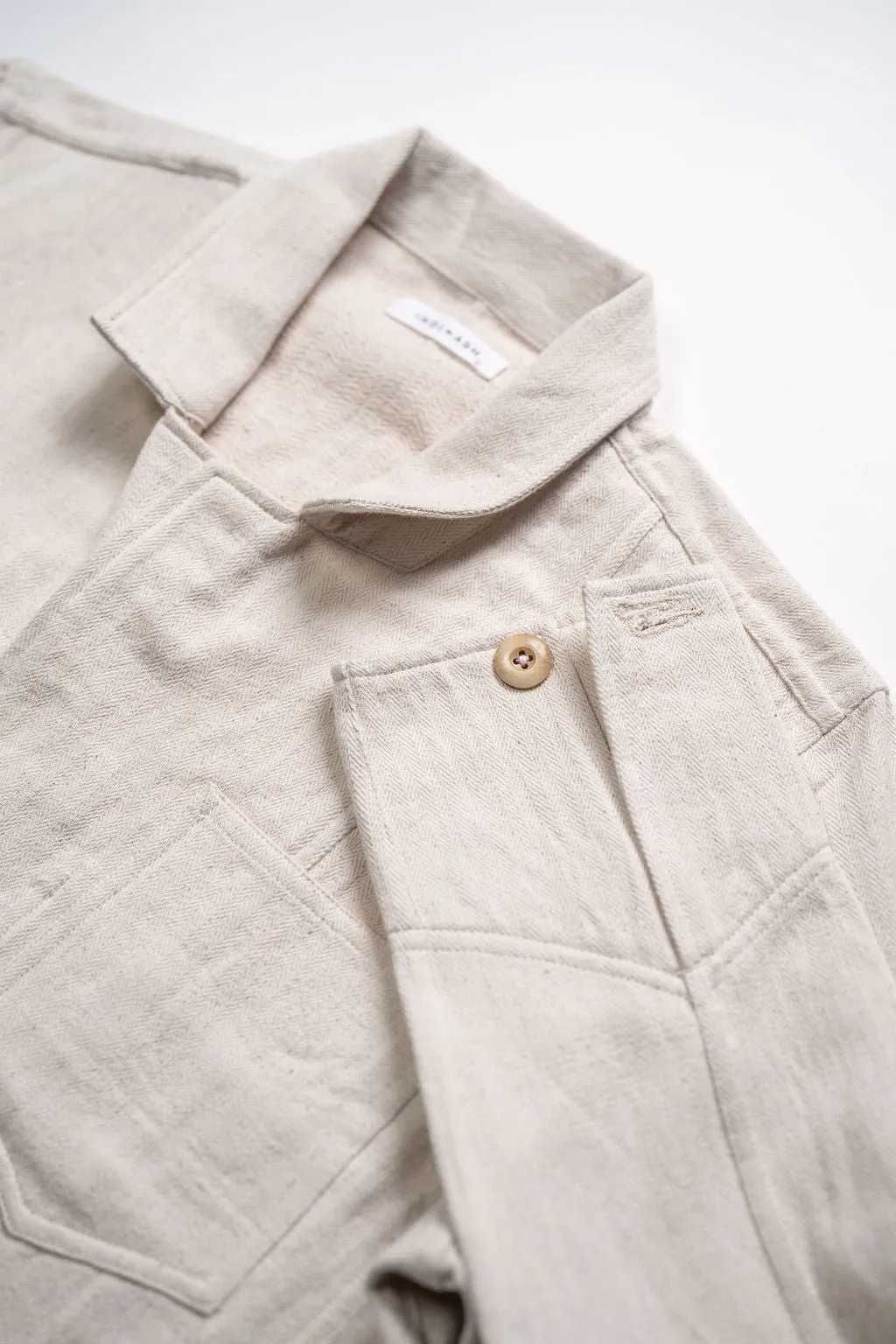 Indi   Ash Study Jacket - Handwoven Military Herringbone Natural