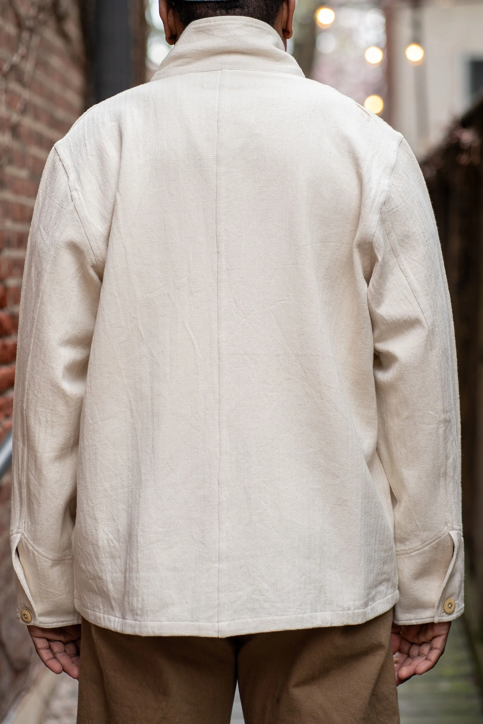 Indi   Ash Study Jacket - Handwoven Military Herringbone Natural