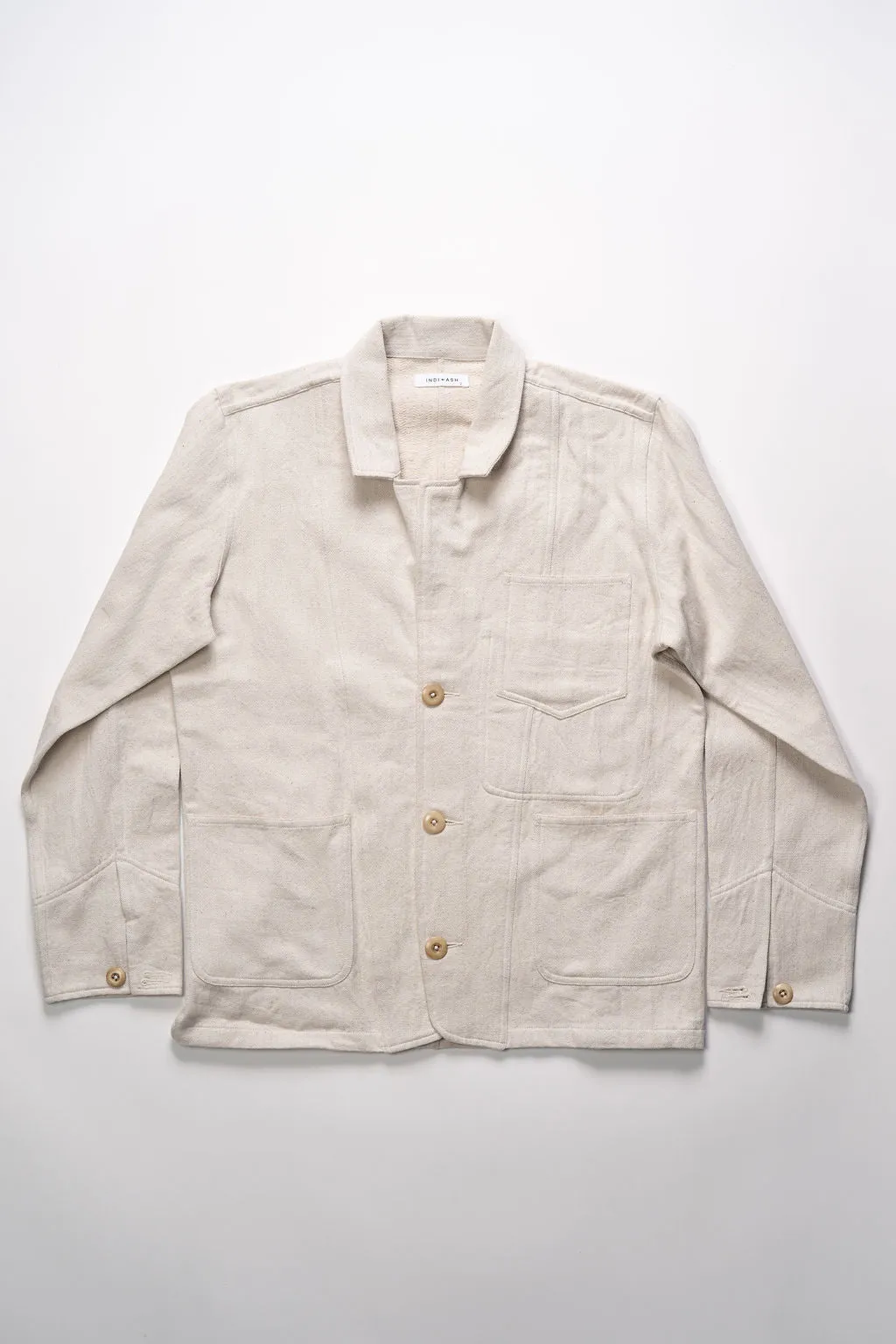 Indi   Ash Study Jacket - Handwoven Military Herringbone Natural