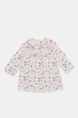 Infant Girls Pink Peter Pan Collar Printed Dress