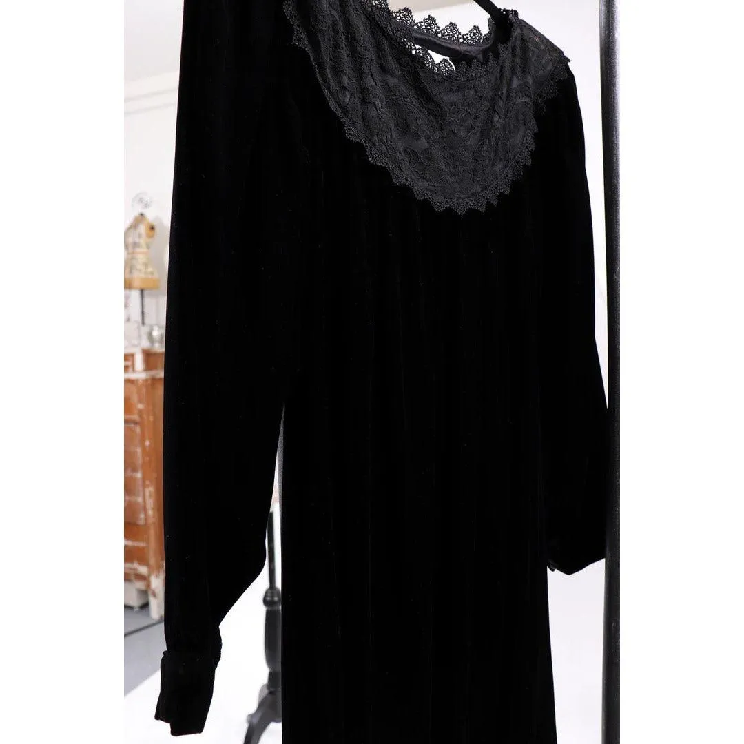 JESSICA MCCLINTOCK 1980's Black Velvet Dress |  Size 12 - L/XL