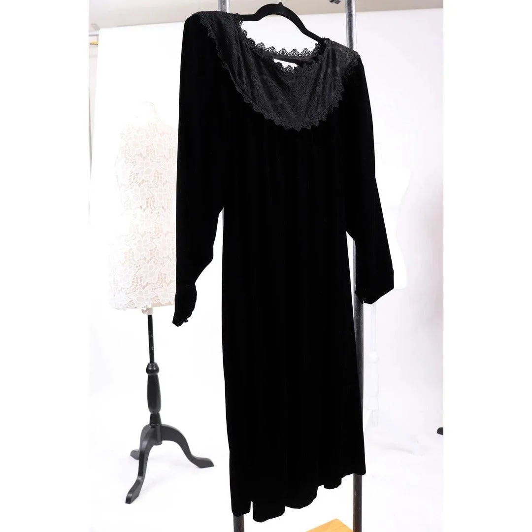 JESSICA MCCLINTOCK 1980's Black Velvet Dress |  Size 12 - L/XL