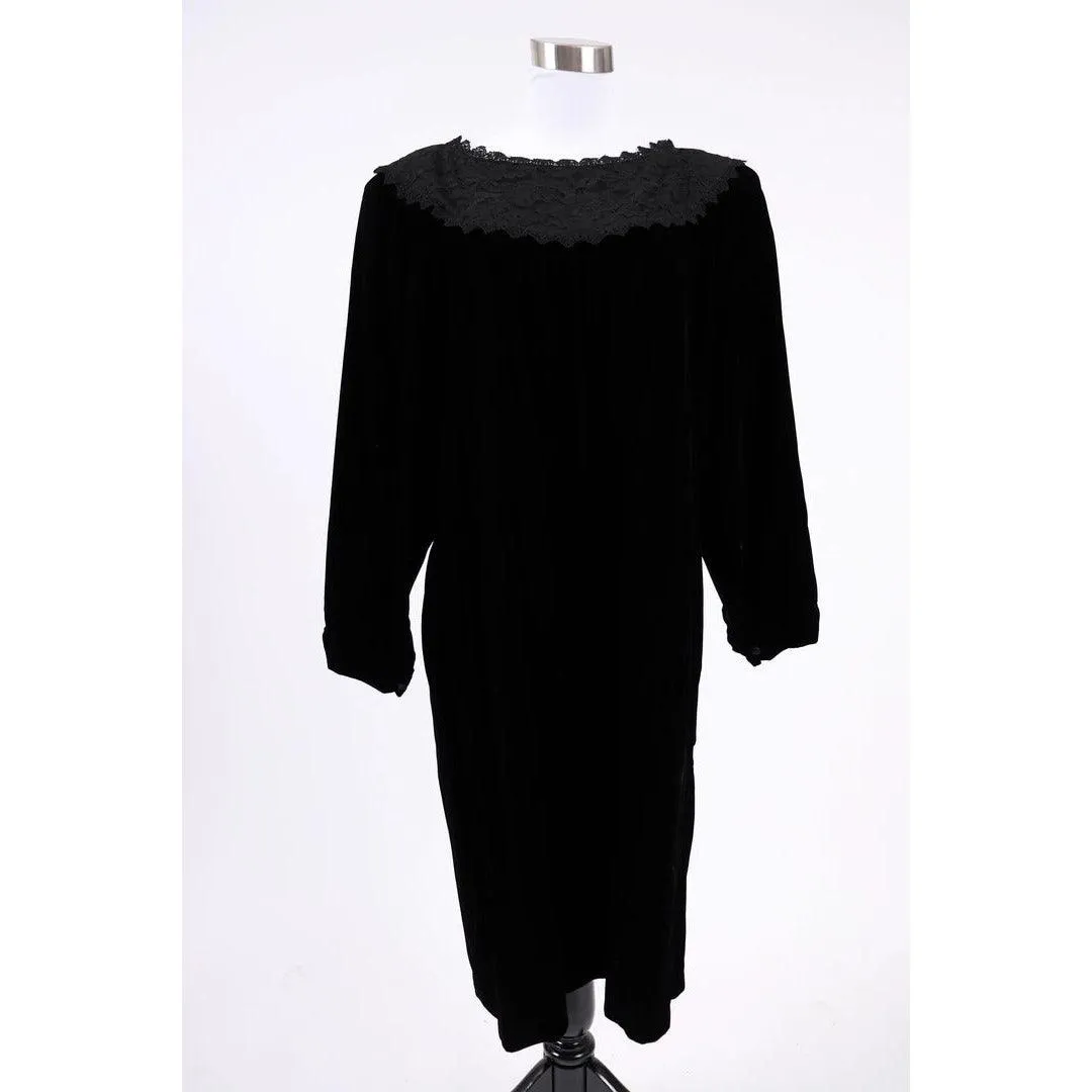 JESSICA MCCLINTOCK 1980's Black Velvet Dress |  Size 12 - L/XL