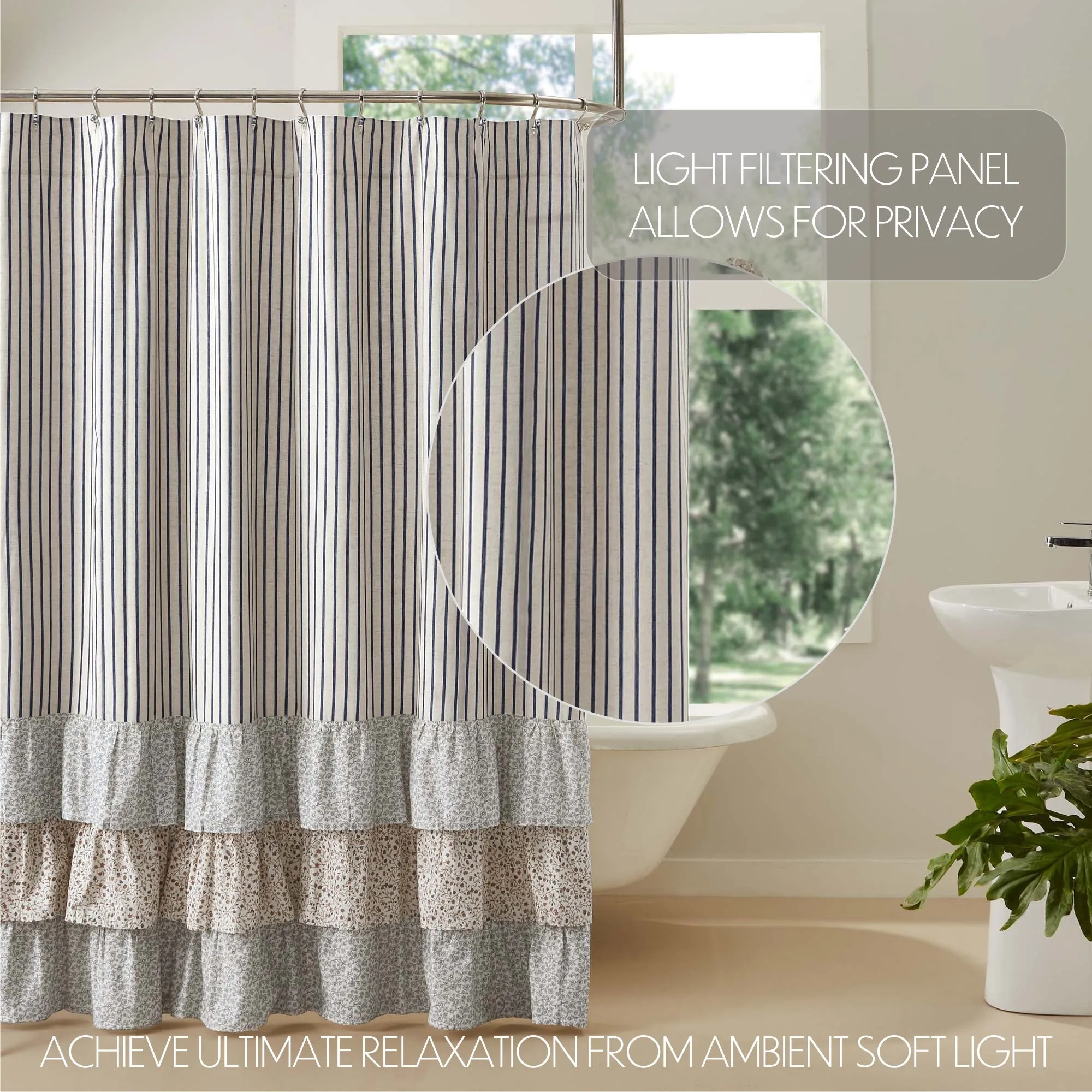 Kaila Ticking Stripe Ruffled Shower Curtain 72x72