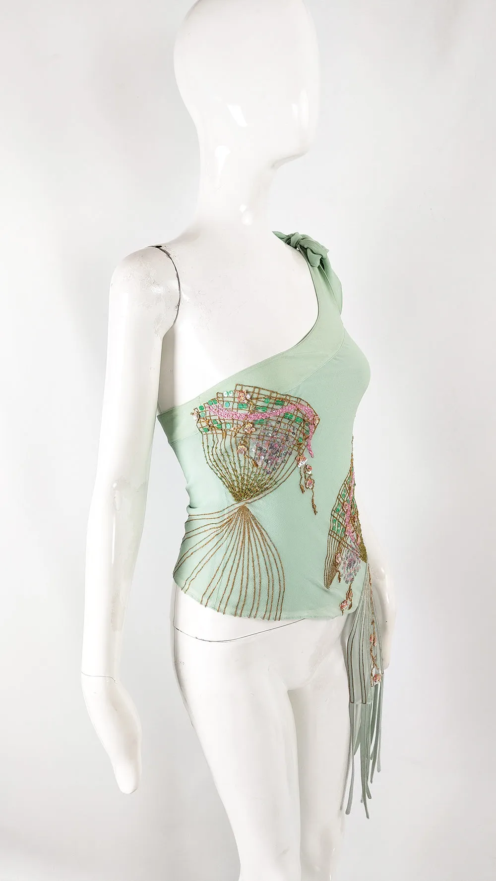 Karen Millen Vintage y2k Silk Fringed Beaded Top, 2000s