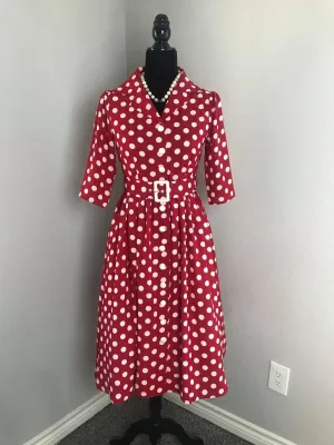 Kathy Dress in Red White Polka Dots size M