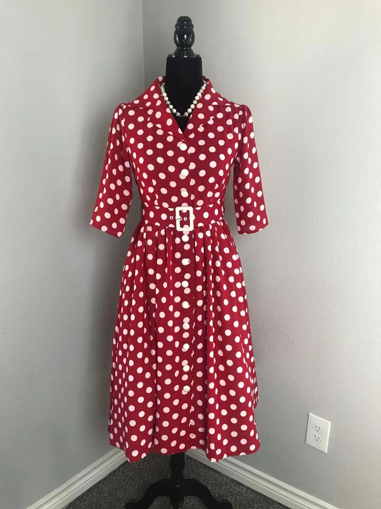 Kathy Dress in Red White Polka Dots size M