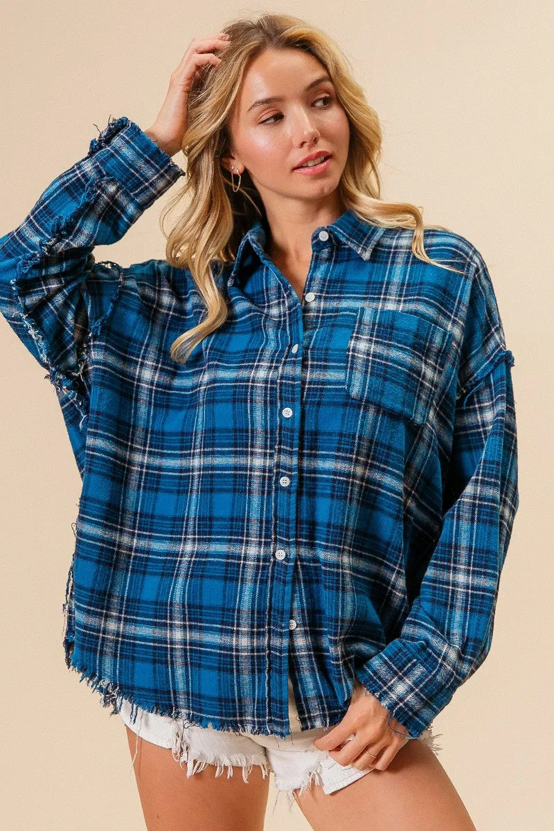 Kieth Frayed Edge Detail Vintage Plaid Shirt Top [S-3X]